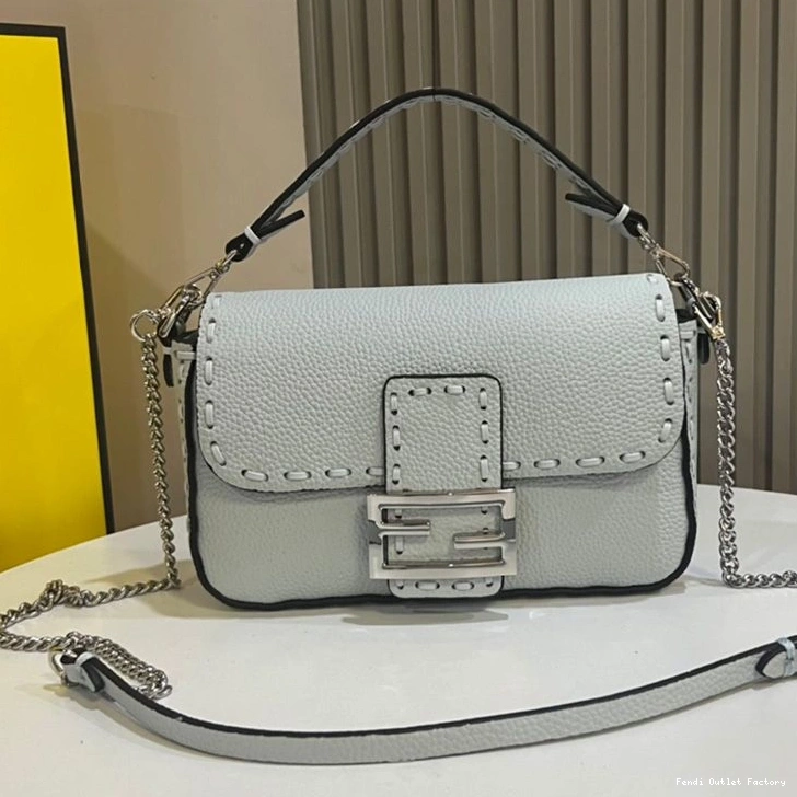 Affordable HOT Blue In Cuoio Bag Baguette Romano Leather Sky Selleria Fendi Mini 0820